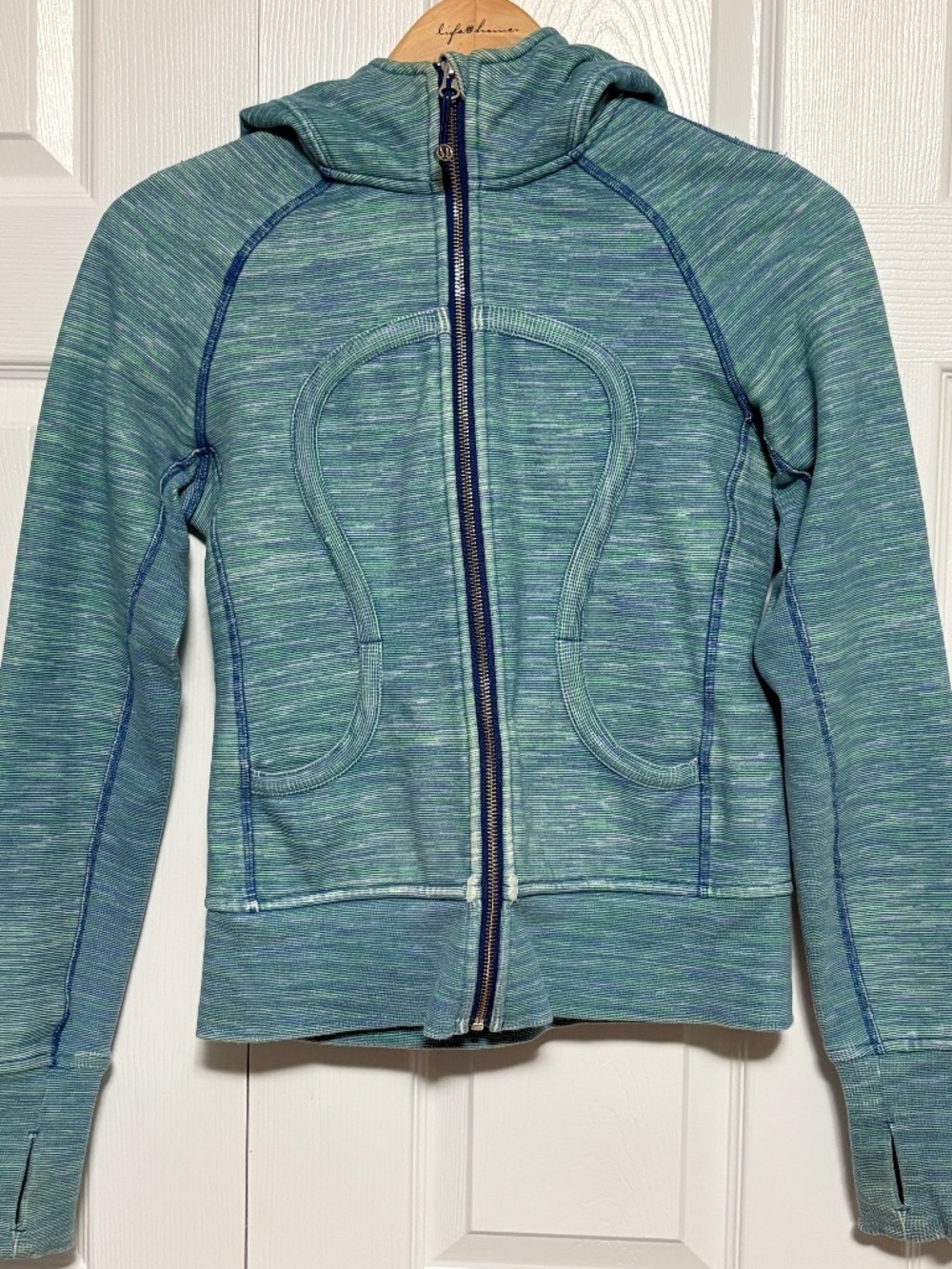 Lululemon Teal Space Dye Full Zip Scuba Stretch Hoodie Thumbholes VTG Rare Sz 4